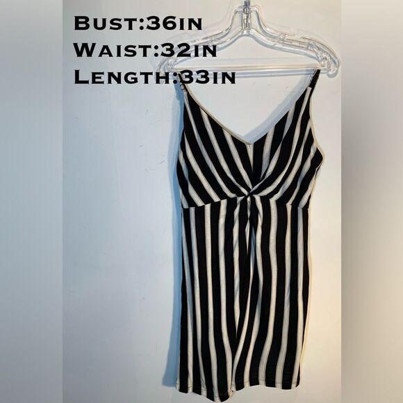 H&M Mini Dress Black with Cream and Tan Stripes EUC S:M Measurements in pics - Picture 3 of 4